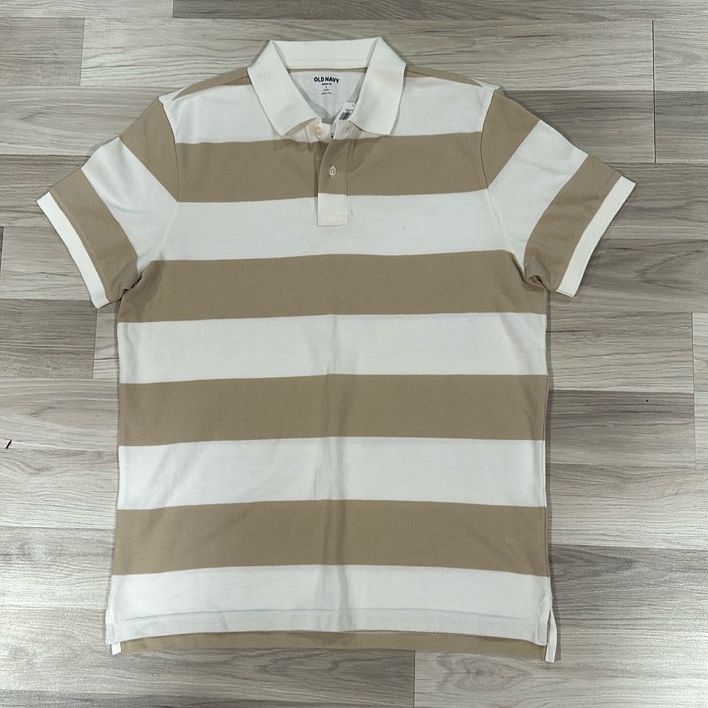 Classic Fit Striped Men’s Pique Polo Toasted Almond Sz L NWT - Picture 1 of 4